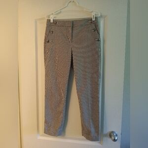 Loft Women’s Trouser Pants Houndstooth Nautical Buttons Cuffed Hem